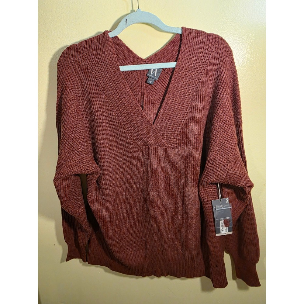 Worthington Spiced Apple Ribbed V-Neck Sweater NWT Large 833-0604